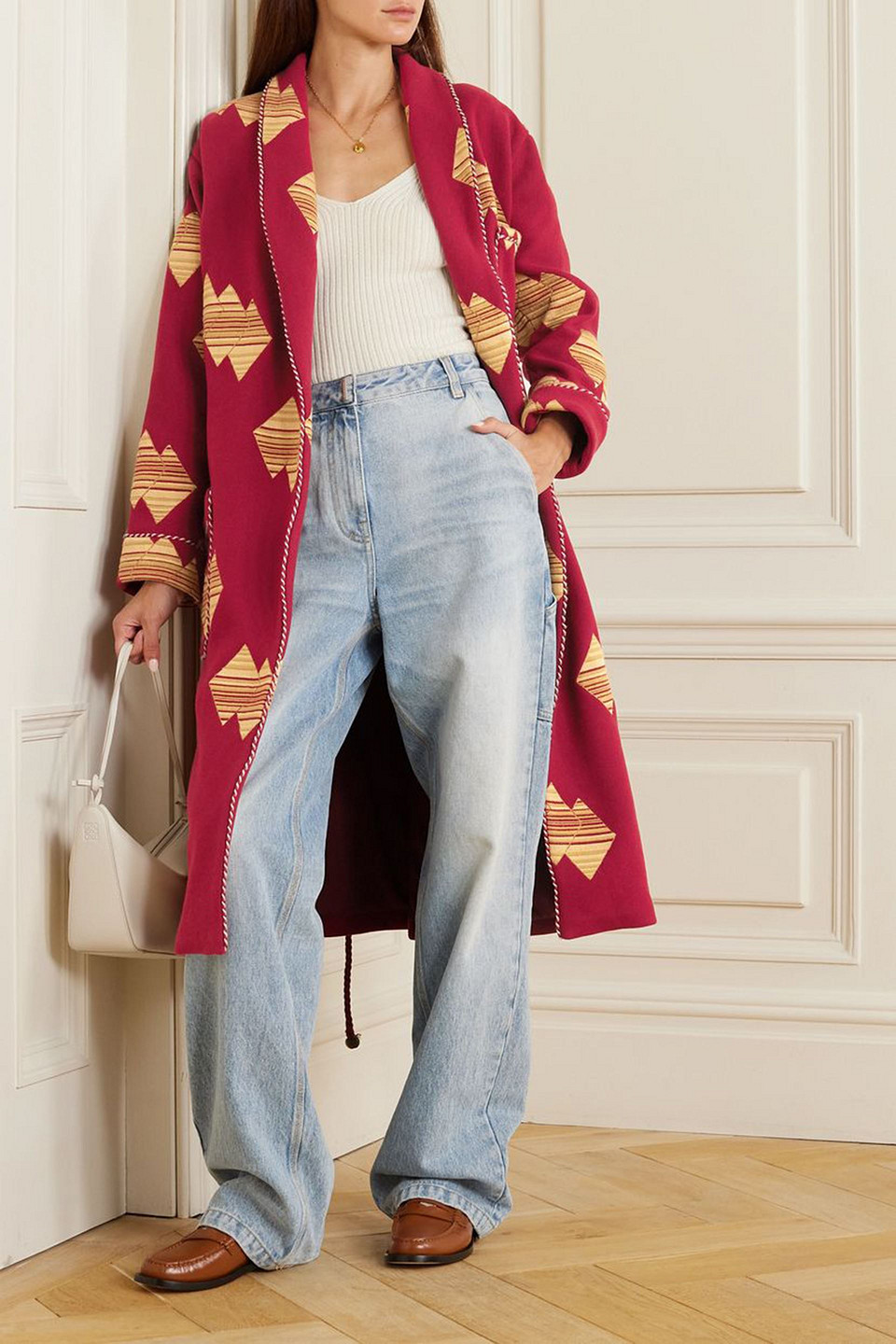 Fortela Fedora Embroidered Wool-blend Twill Coat In Crimson