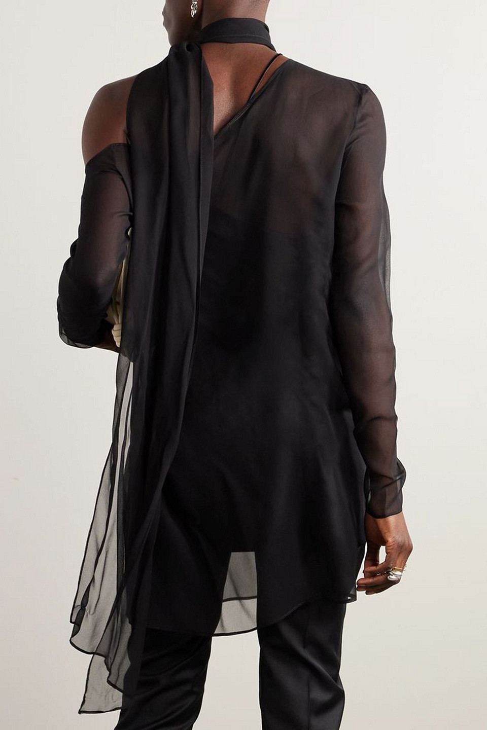 Beare Park Cold-shoulder Asymmetric Silk-chiffon Turtleneck Top In Black