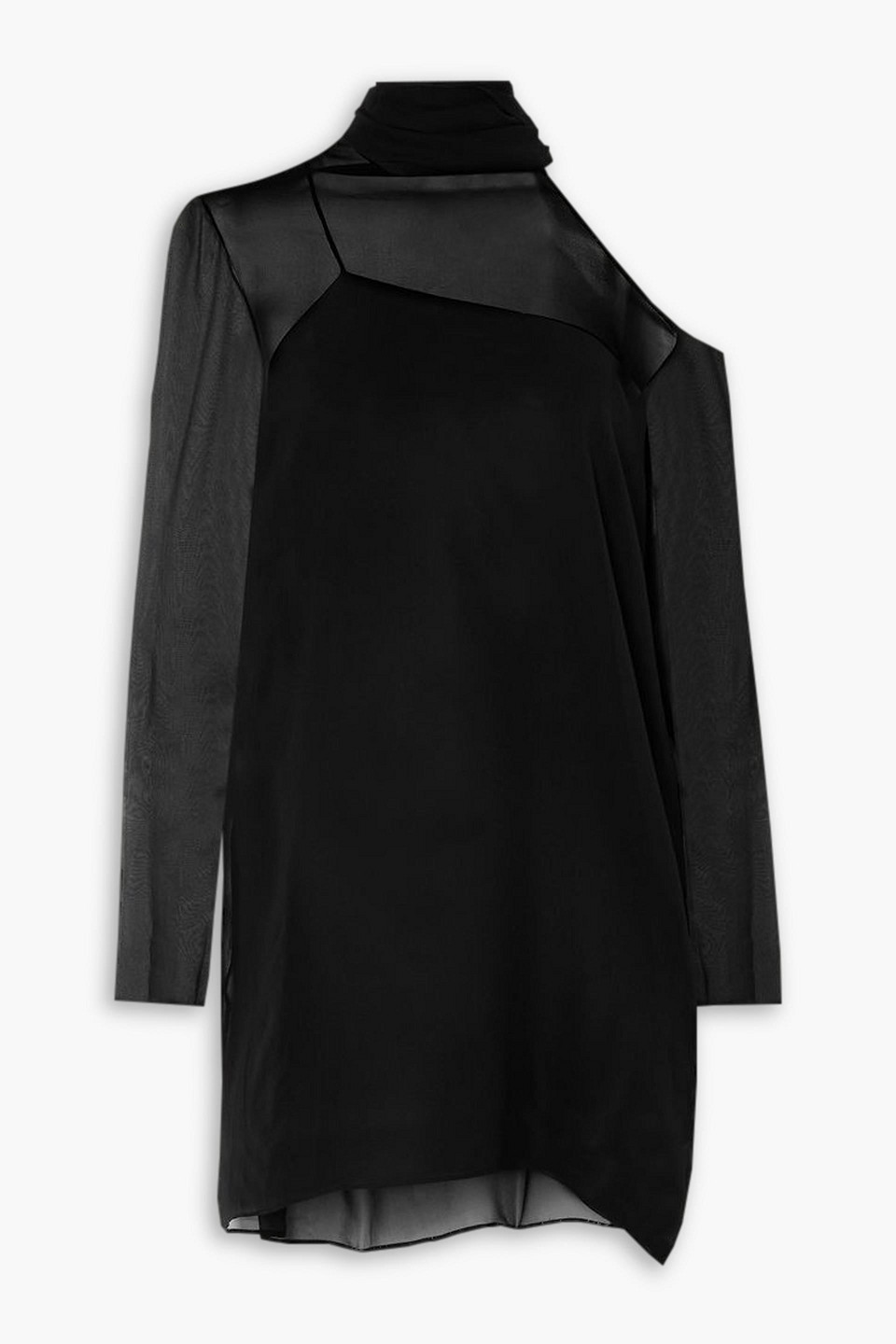 Beare Park Cold-shoulder Asymmetric Silk-chiffon Turtleneck Top In Black