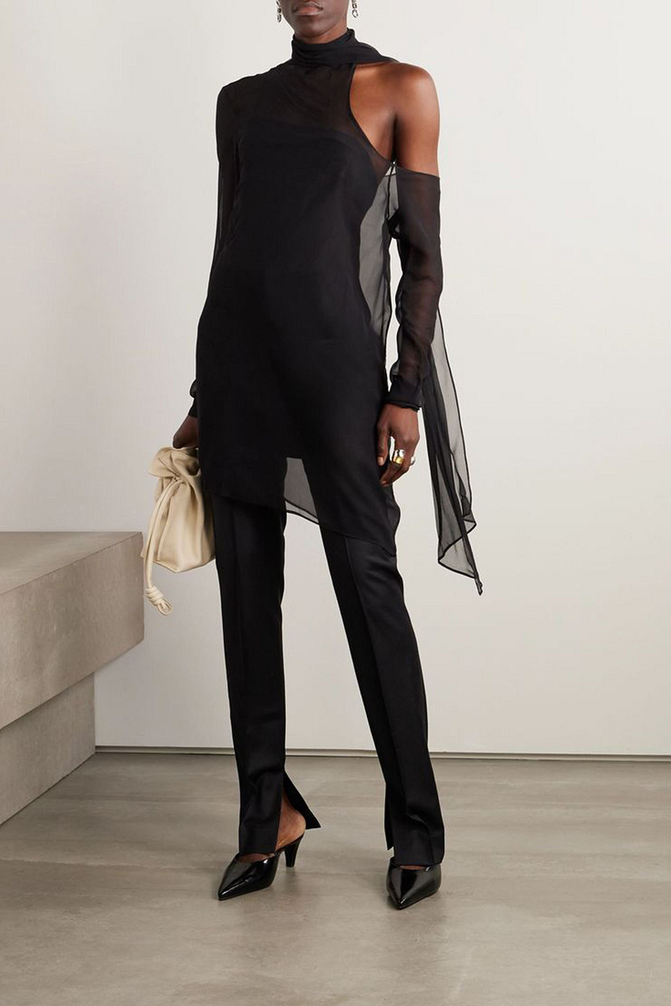 Beare Park Cold-shoulder Asymmetric Silk-chiffon Turtleneck Top In Black