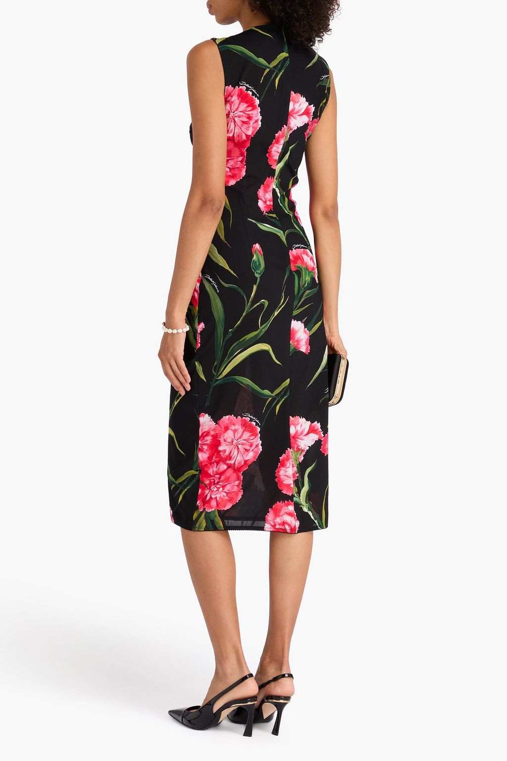 DOLCE&GABBANA Floral-print stretch-mesh midi dress