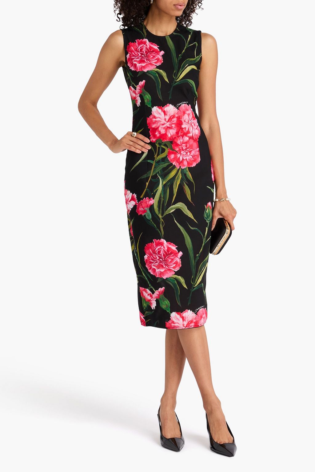 DOLCE&GABBANA Floral-print stretch-mesh midi dress