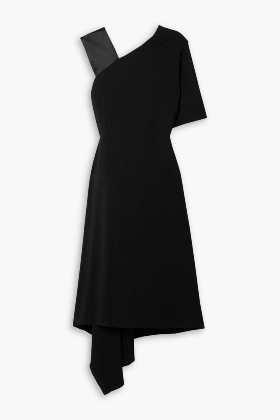 Co One-sleeve Satin-trimmed Jersey Midi Dress In Black