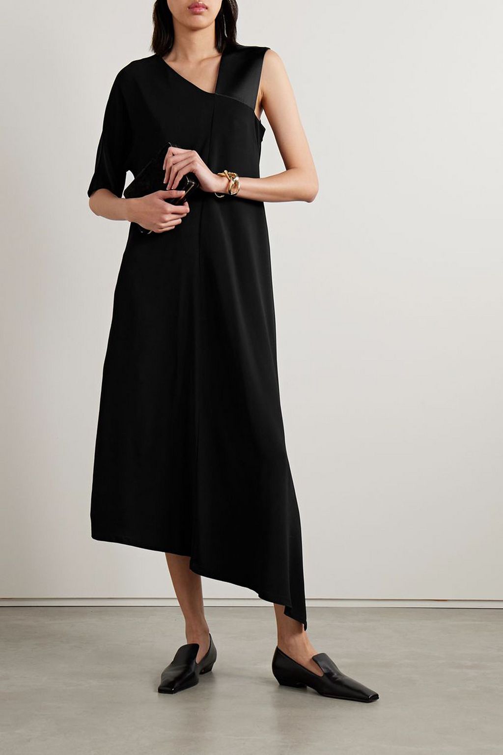 CO One-sleeve satin-trimmed jersey midi dress