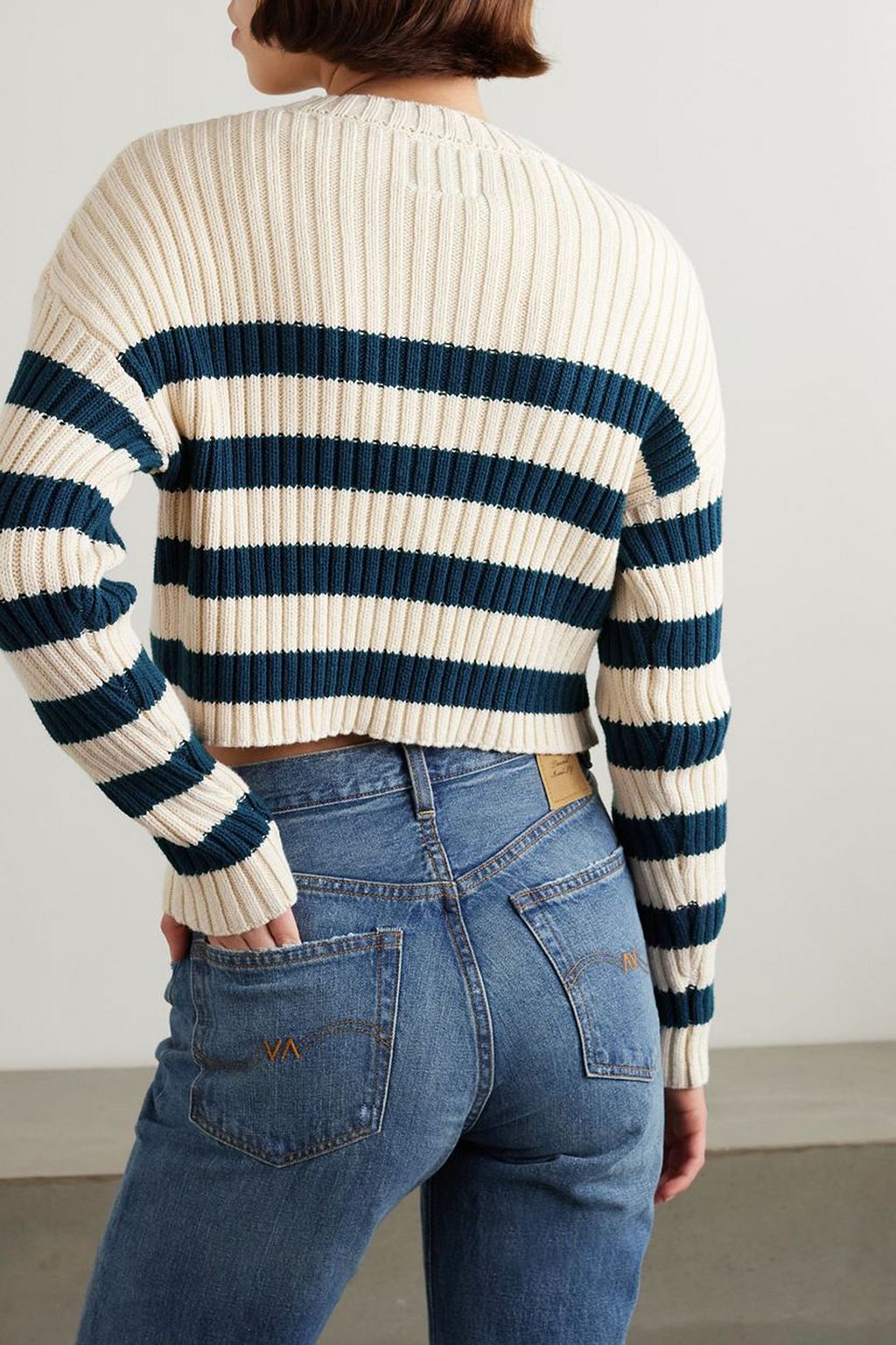 DENIMIST リブニットコットン セーター ストライプ柄