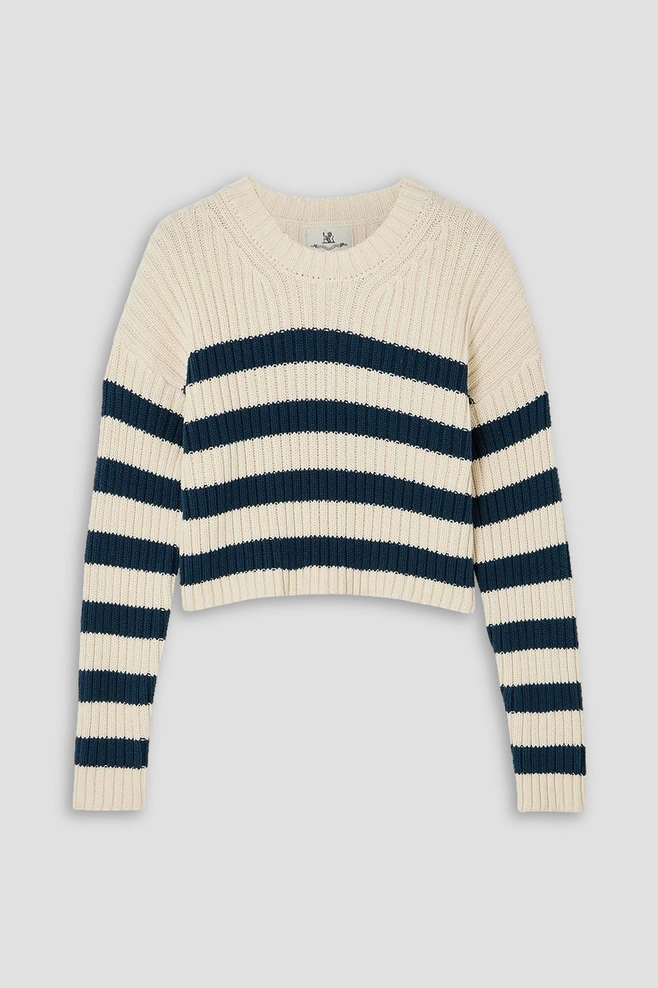 Denimist Ribbed Striped Cotton Sweater In Ecru