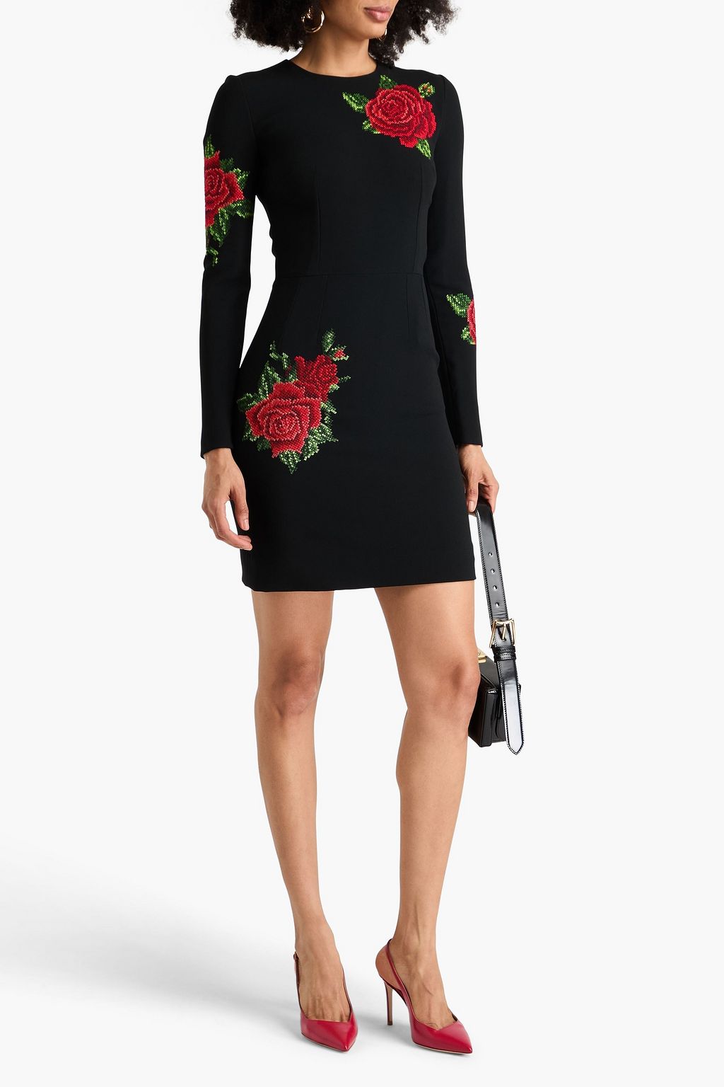 DOLCE&GABBANA فستان قصير مصنوع من الكريب بتصميم مطرّز