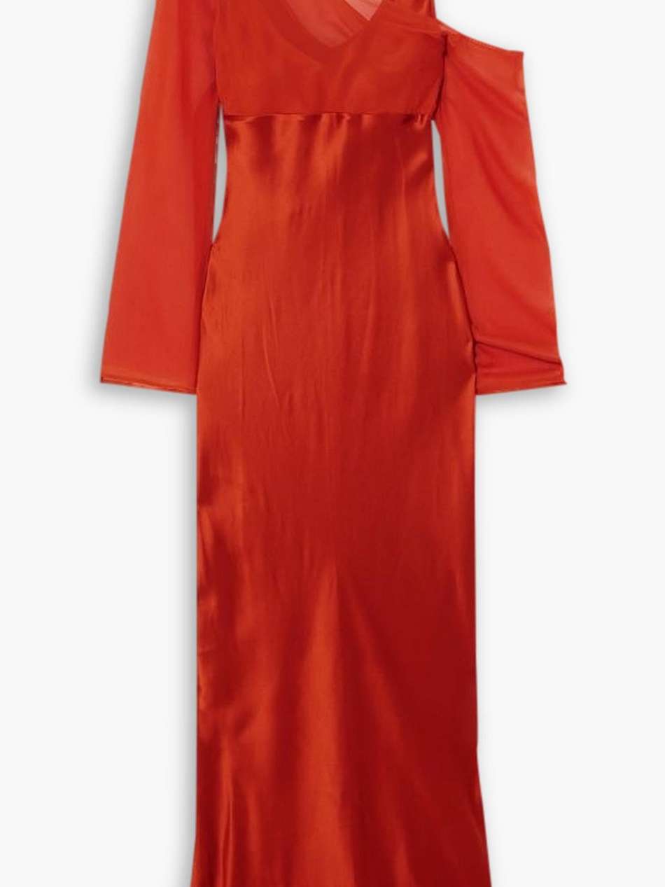 layered silk-satin and georgette maxi dress