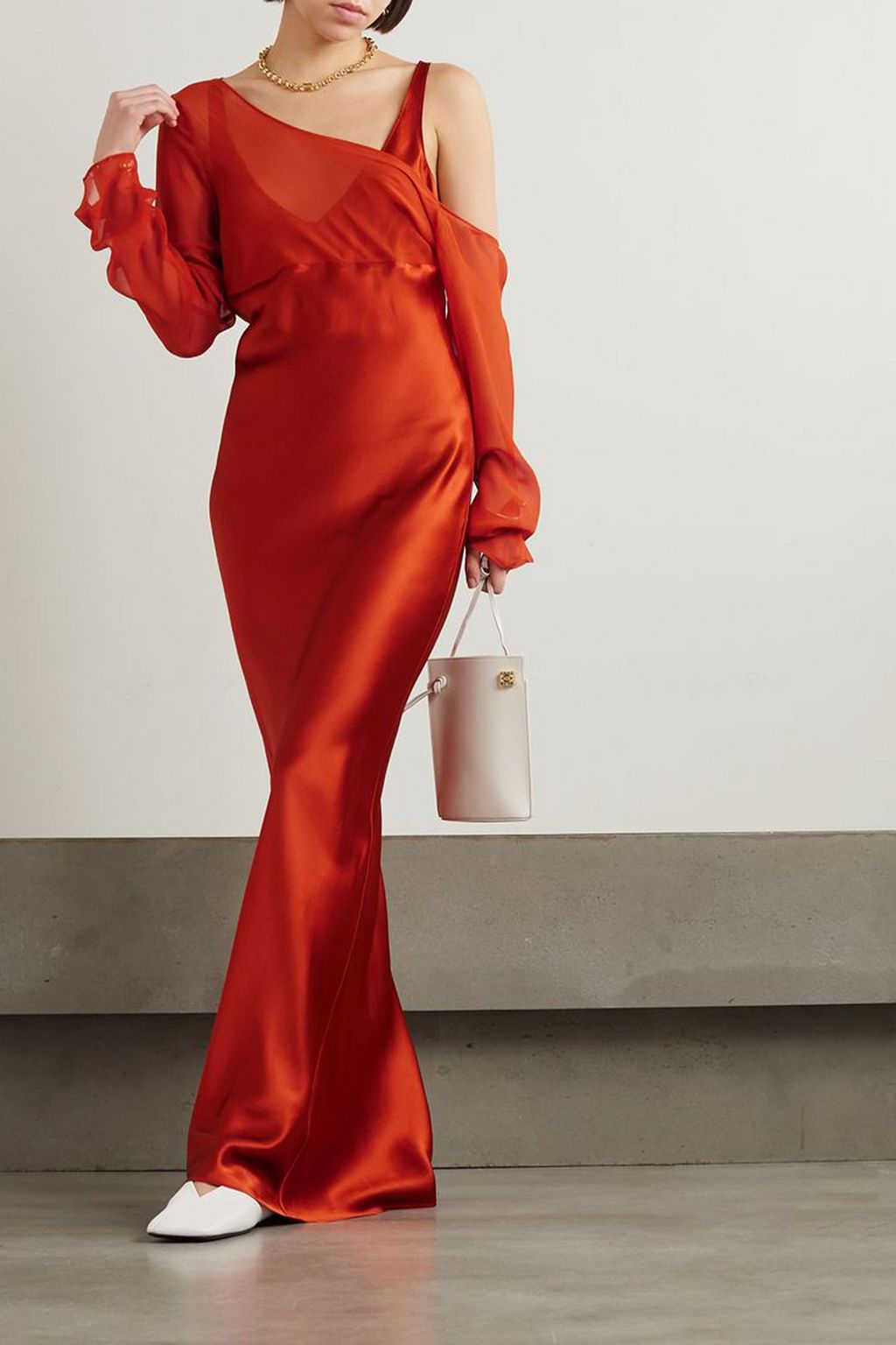 Beare Park Layered Silk satin and Georgette Maxi Dress Women Orange Dresses UK 6
