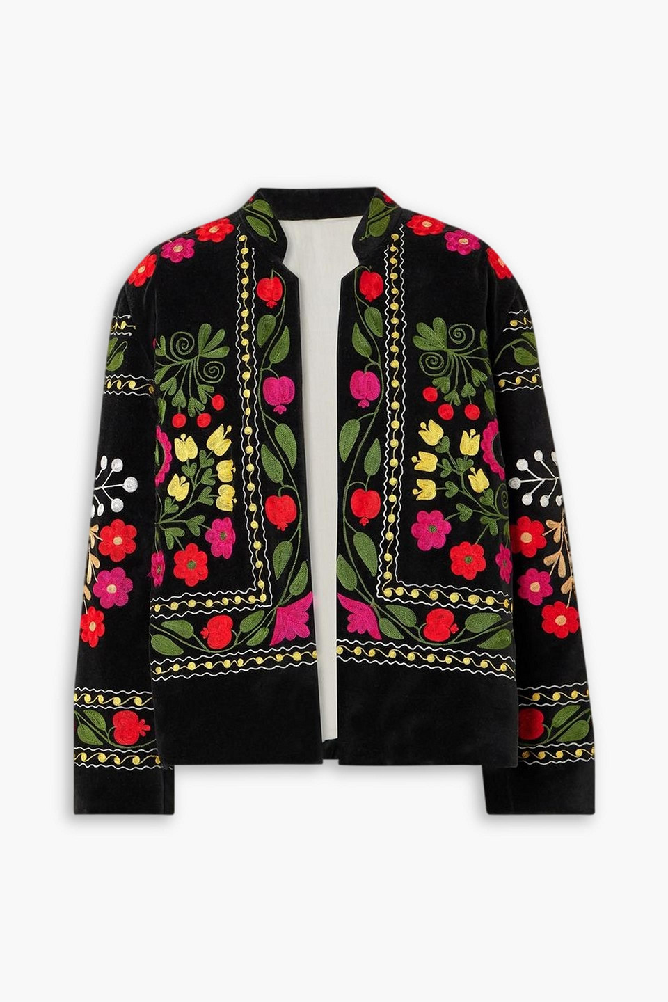 Fortela Fulvia Embroidered Cotton-velvet Jacket In Black