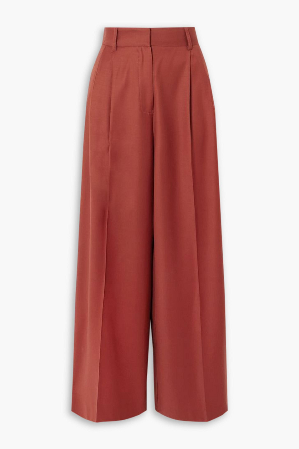 Beare Park Double Pleated Wool-twill Wide-leg Pants In Ziegelrot