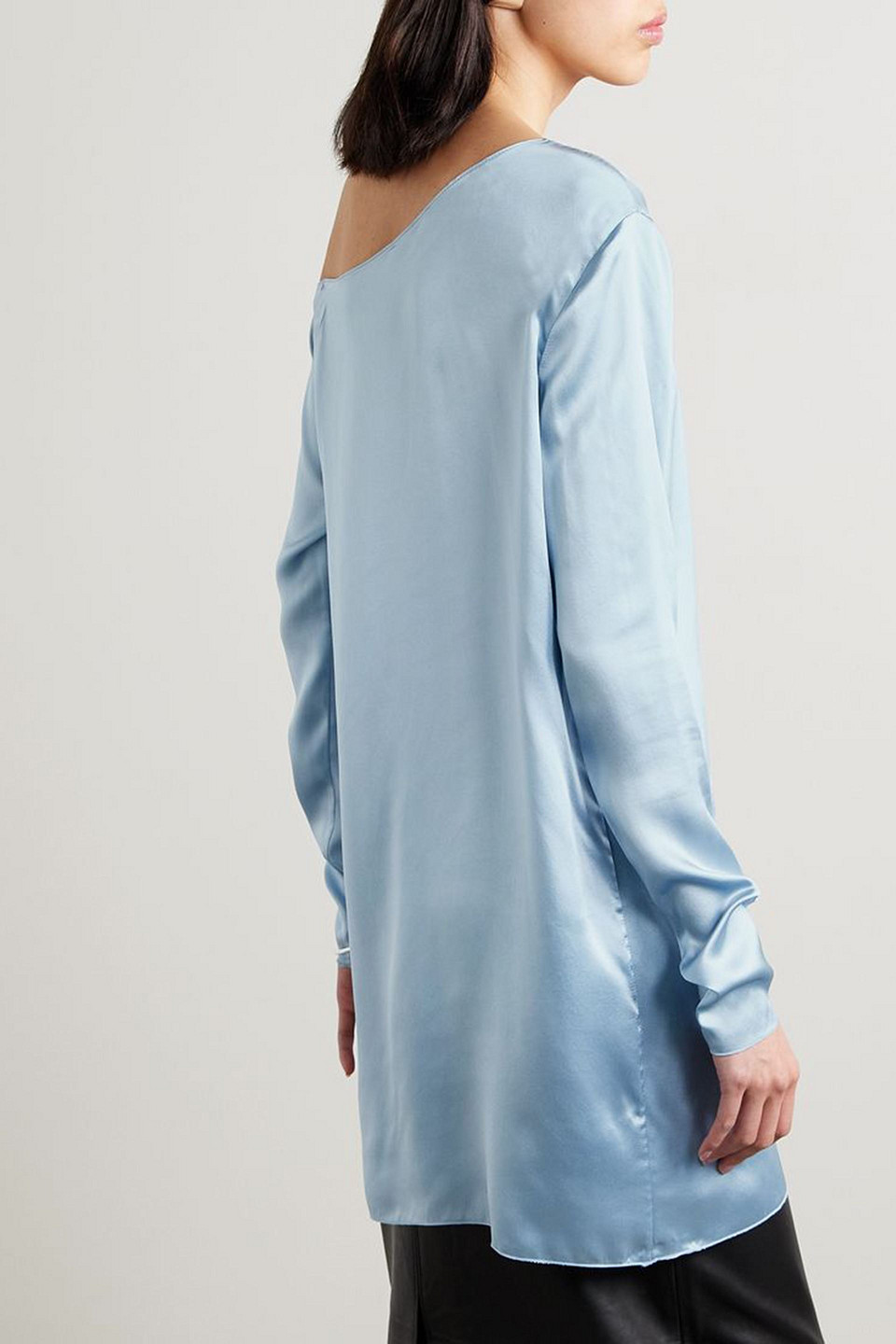 Beare Park One-shoulder Silk-satin Blouse In Himmelblau