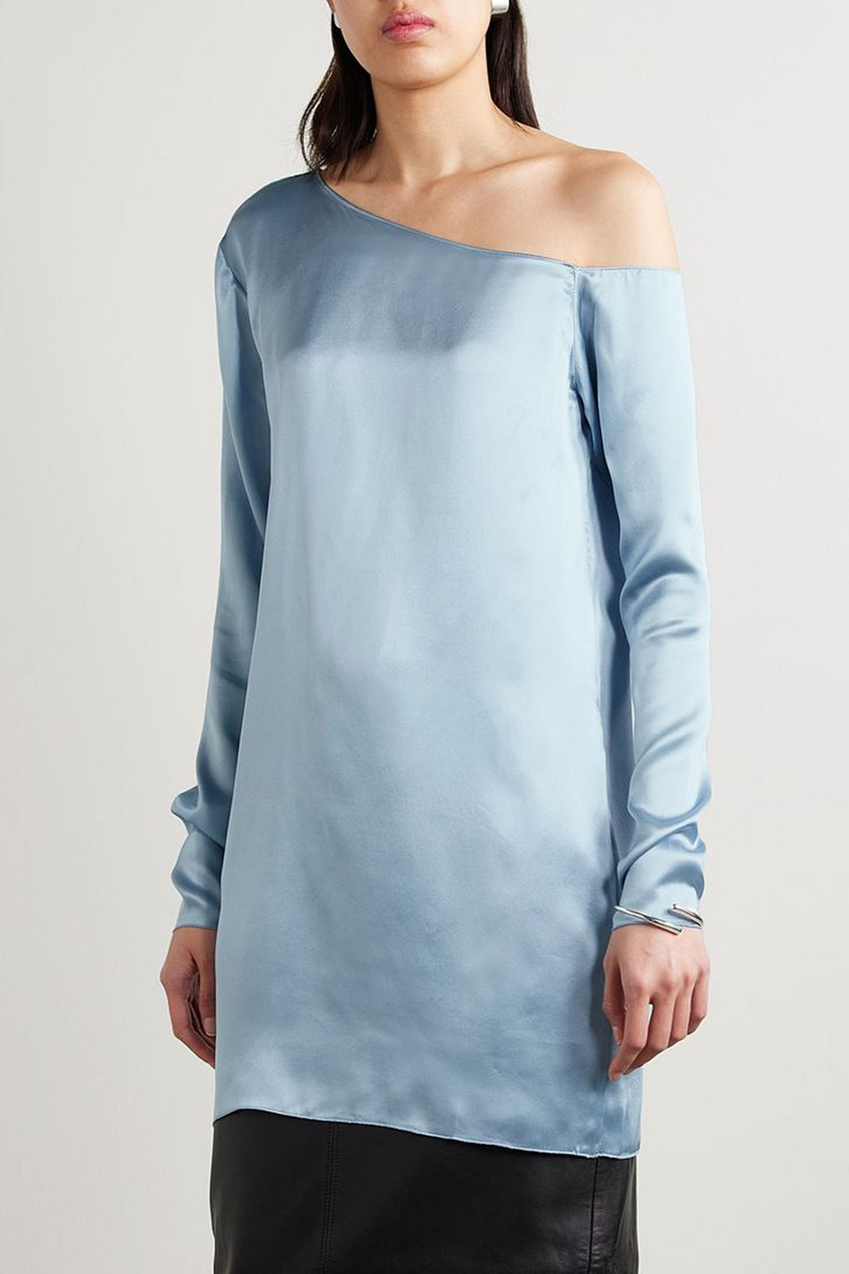 Beare Park One-shoulder Silk-satin Blouse In Himmelblau
