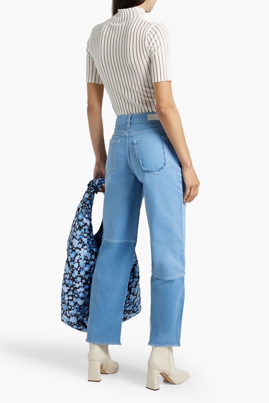 GANNI Frayed high-rise straight-leg jeans