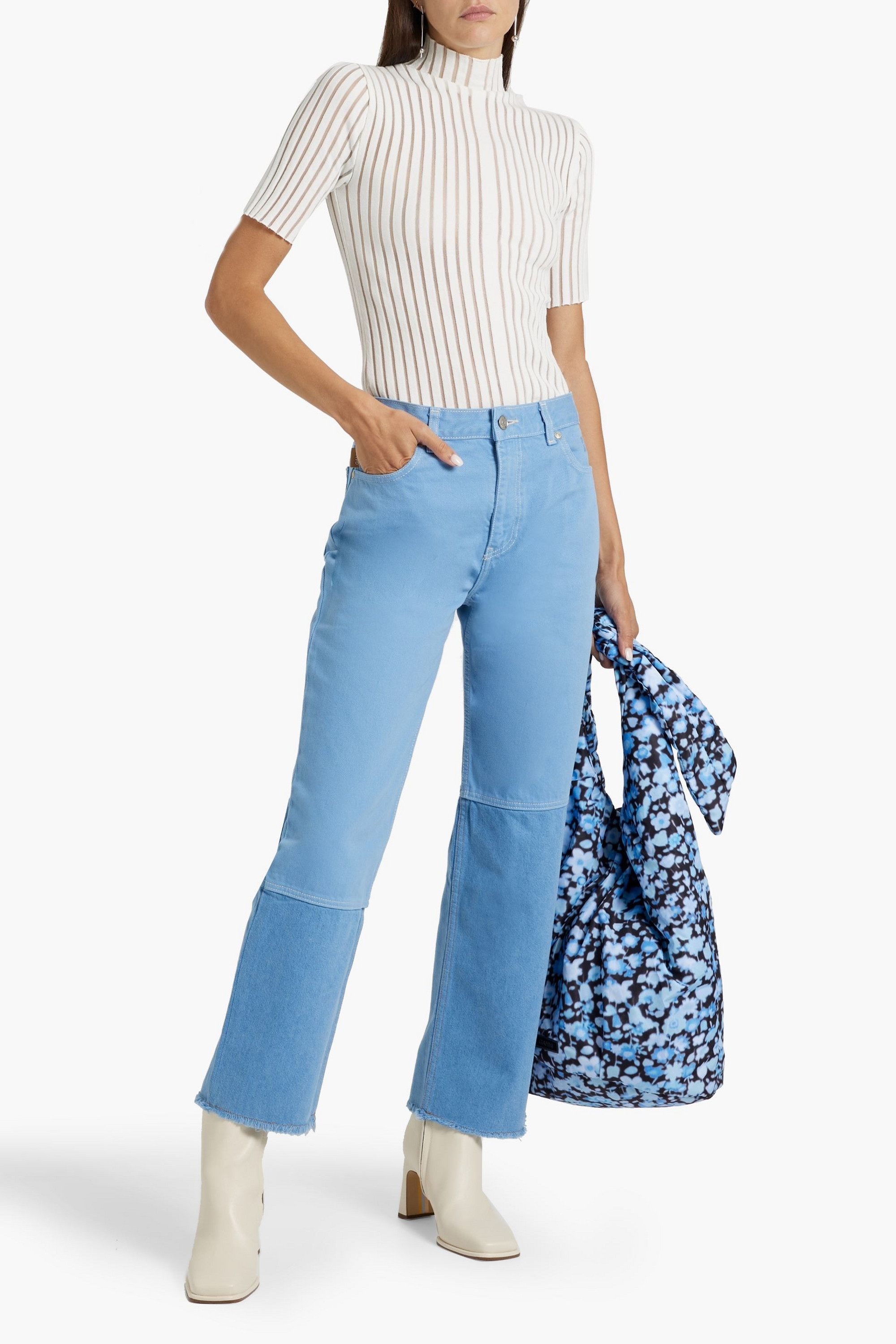 GANNI Frayed high-rise straight-leg jeans