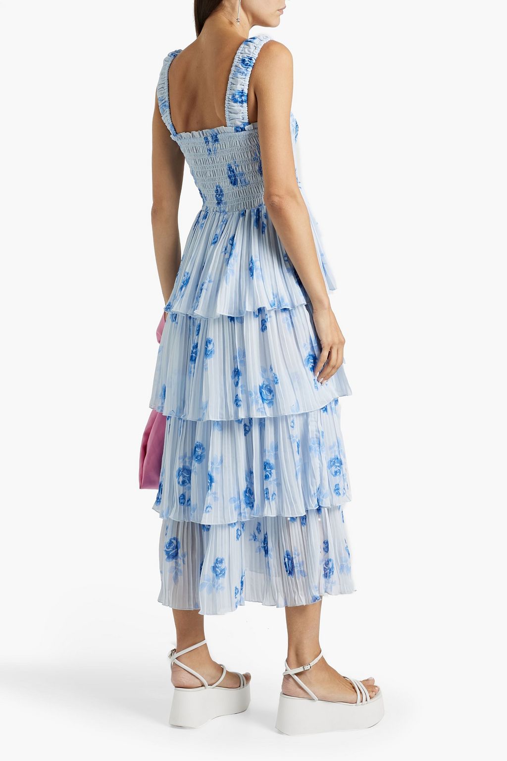 GANNI Tiered floral-print crepe de chine midi dress
