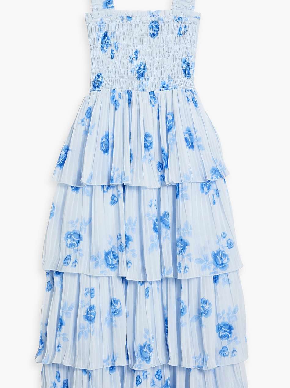 tiered floral-print crepe de chine midi dress