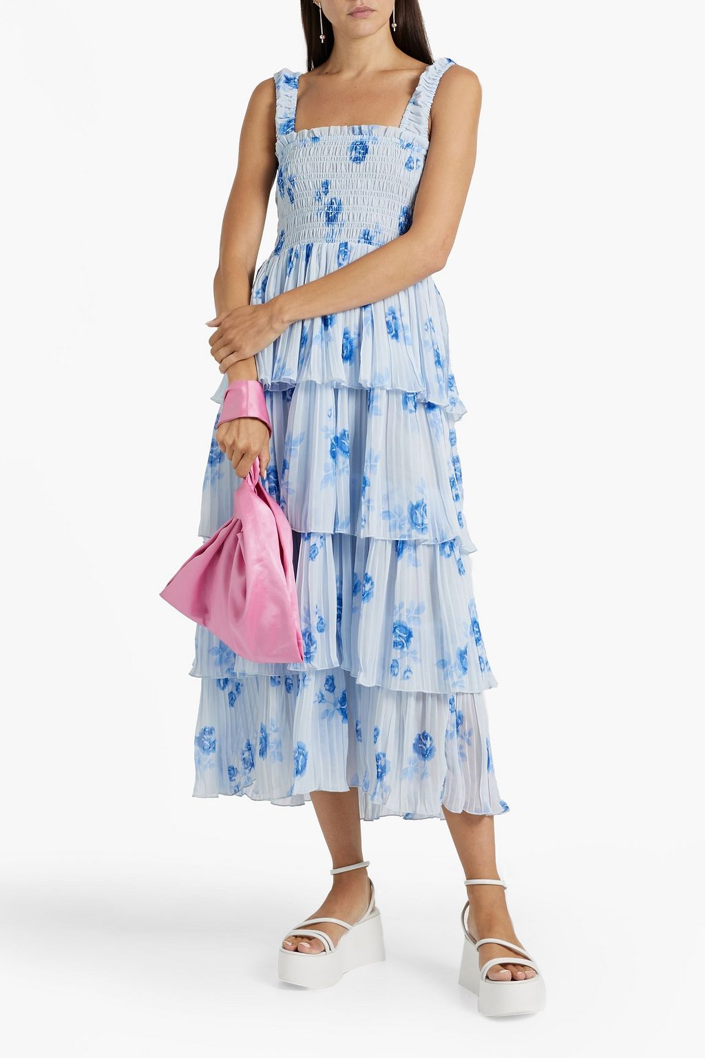 GANNI Tiered floral-print crepe de chine midi dress