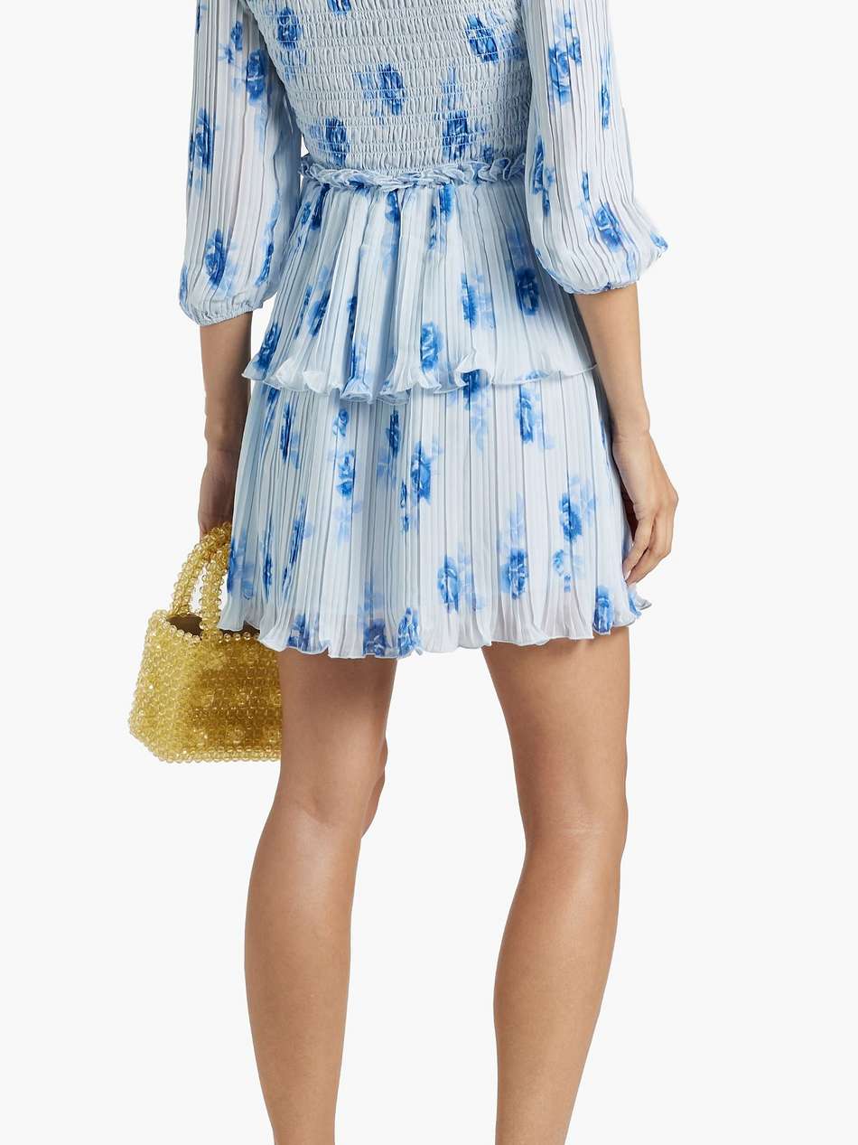 shirred floral-print crepe de chine mini dress