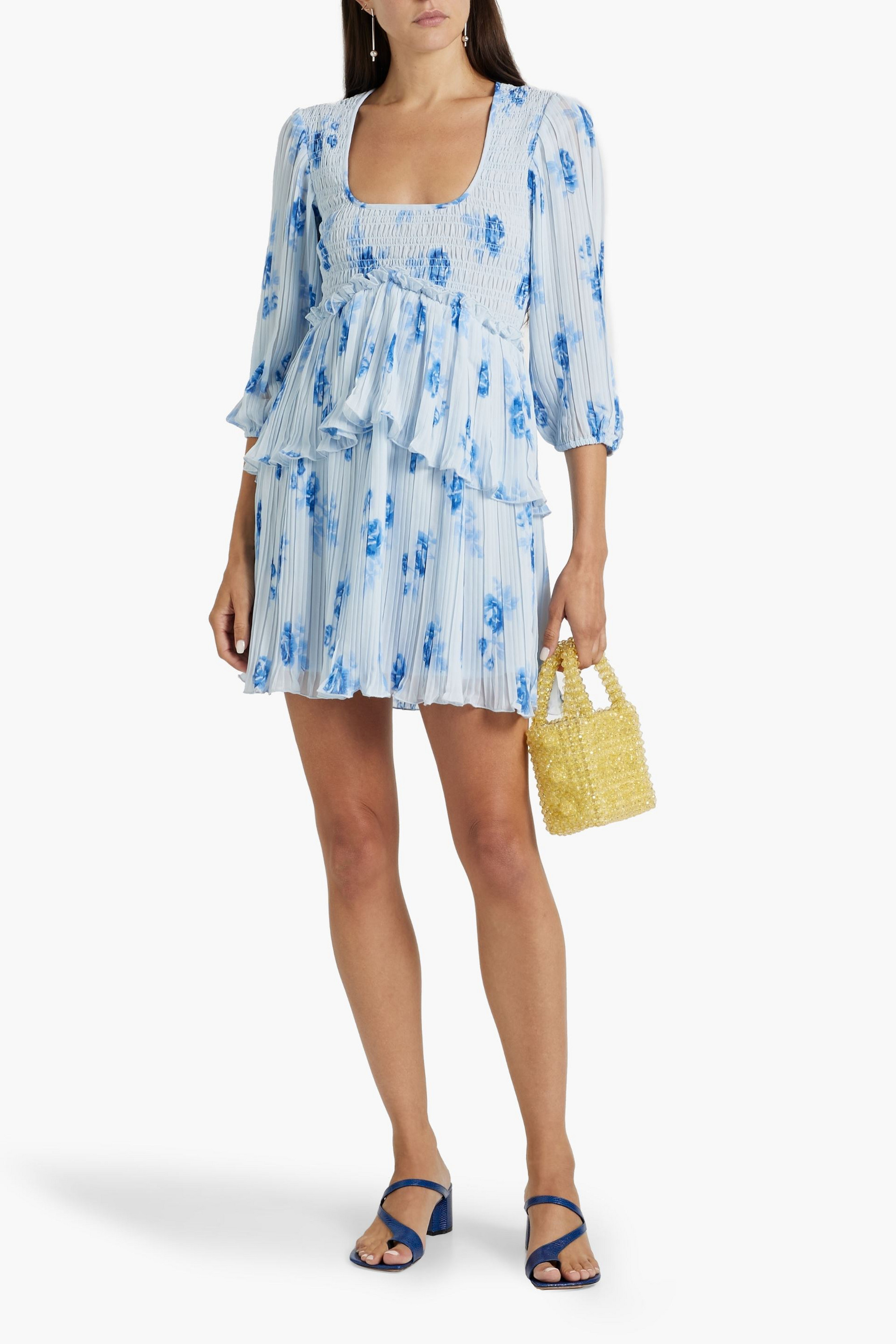GANNI - Shirred floral-print crepe de chine mini dress | Plush