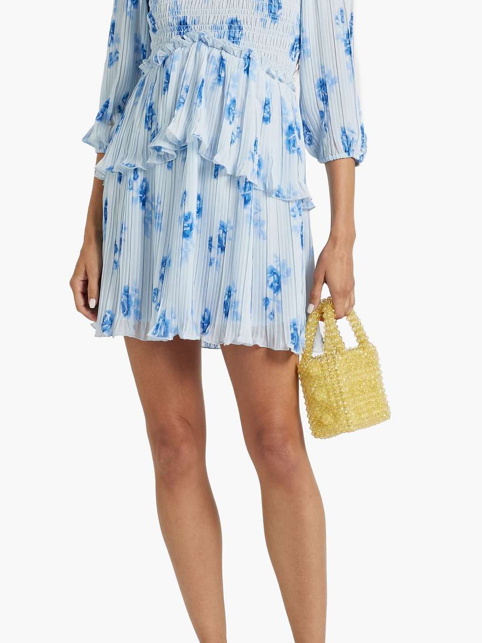 shirred floral-print crepe de chine mini dress