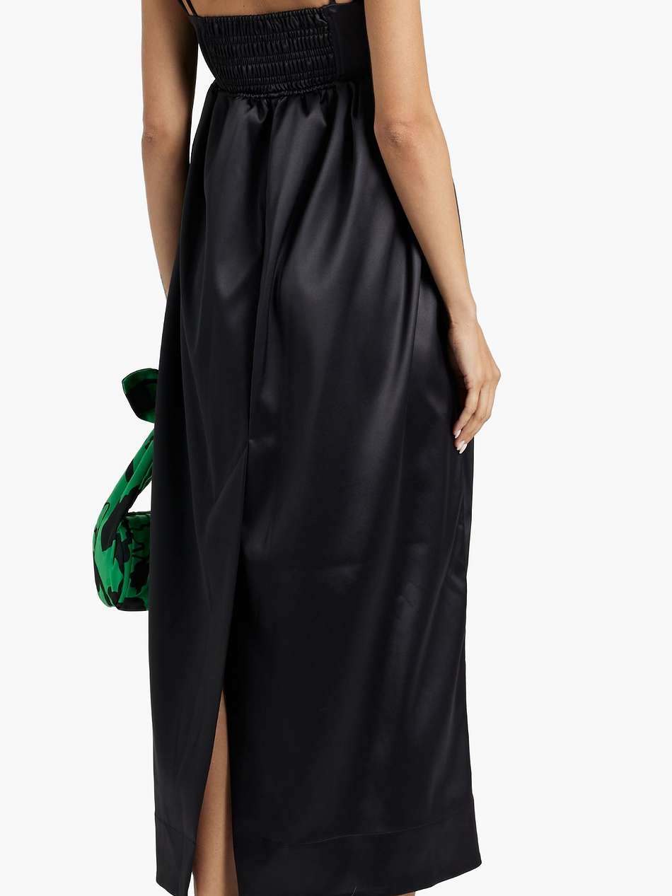 gathered satin midi dress