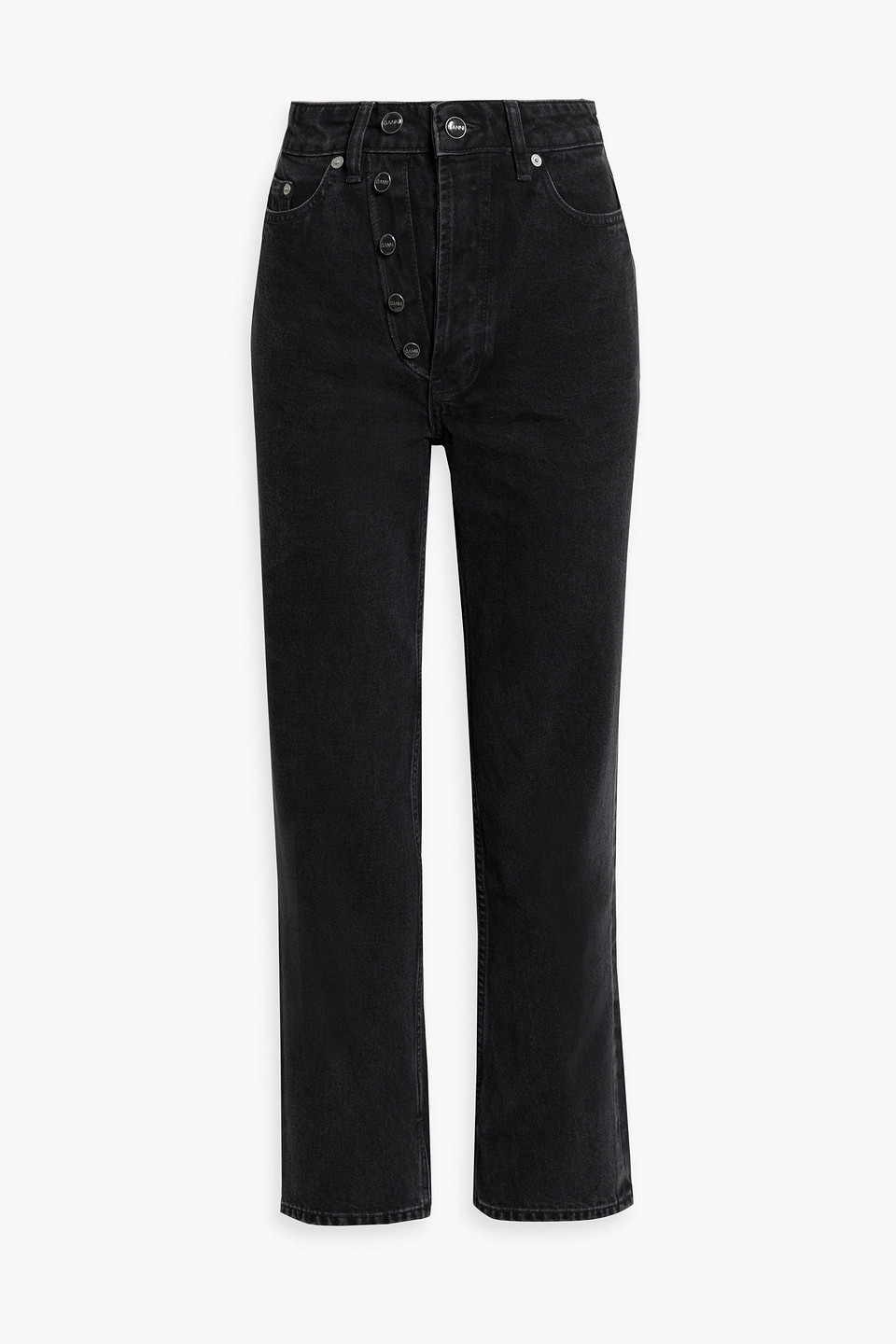 Ganni Figni High-rise Straight-leg Jeans In Black