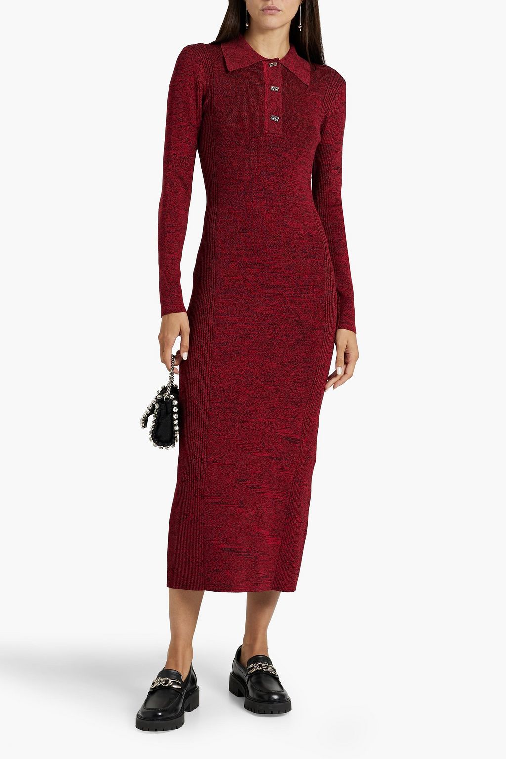 GANNI Stretch-knit midi shirt dress