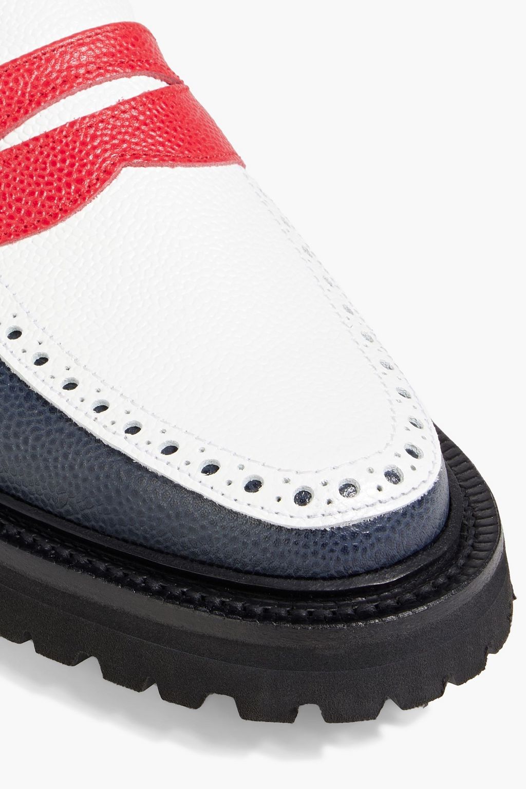 THOM BROWNE Color-block pebbled-leather loafers