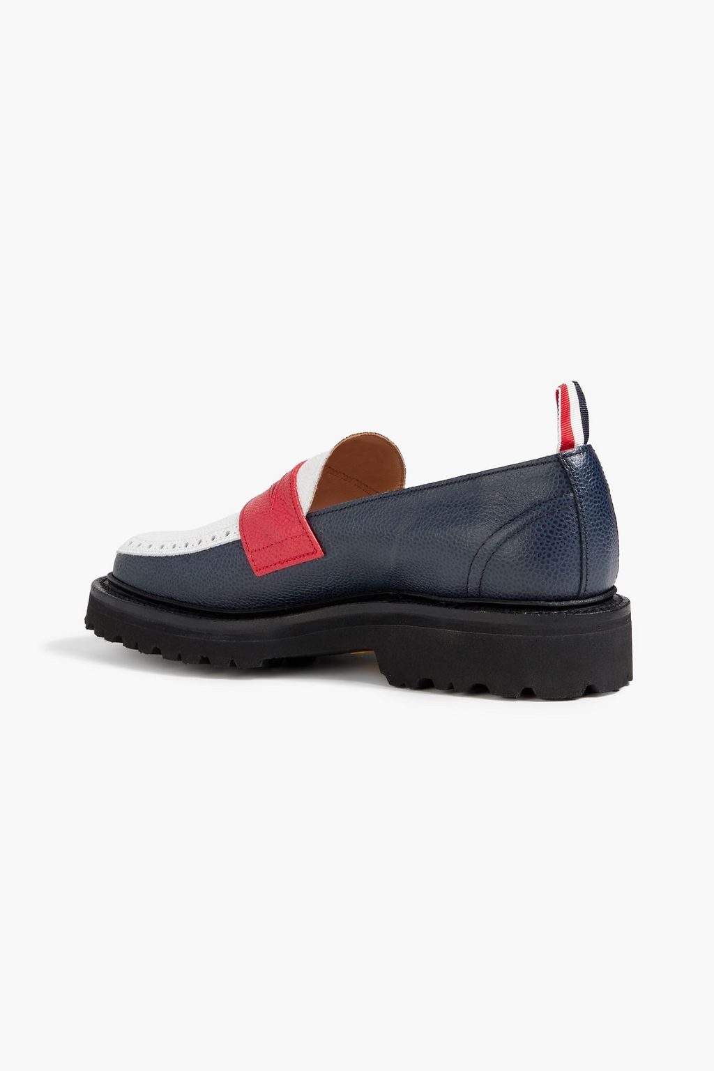 THOM BROWNE Color-block pebbled-leather loafers