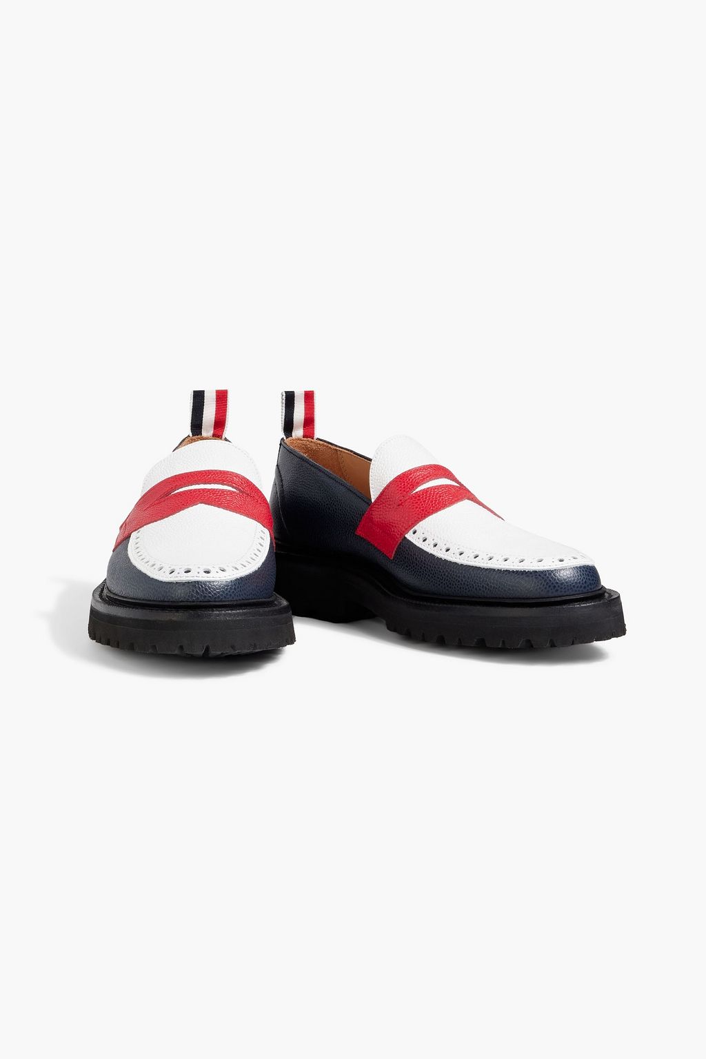 THOM BROWNE Color-block pebbled-leather loafers