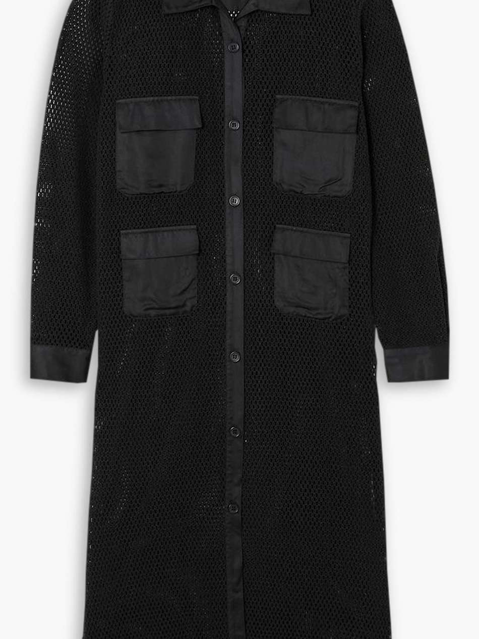 satin-trimmed cotton-mesh midi shirt dress