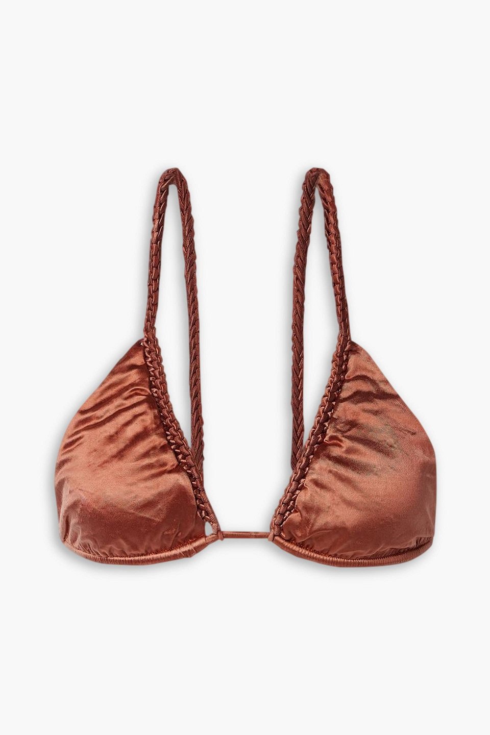 Isa Boulder Chain Metallic Stretch-satin Triangle Bikini Top In Copper