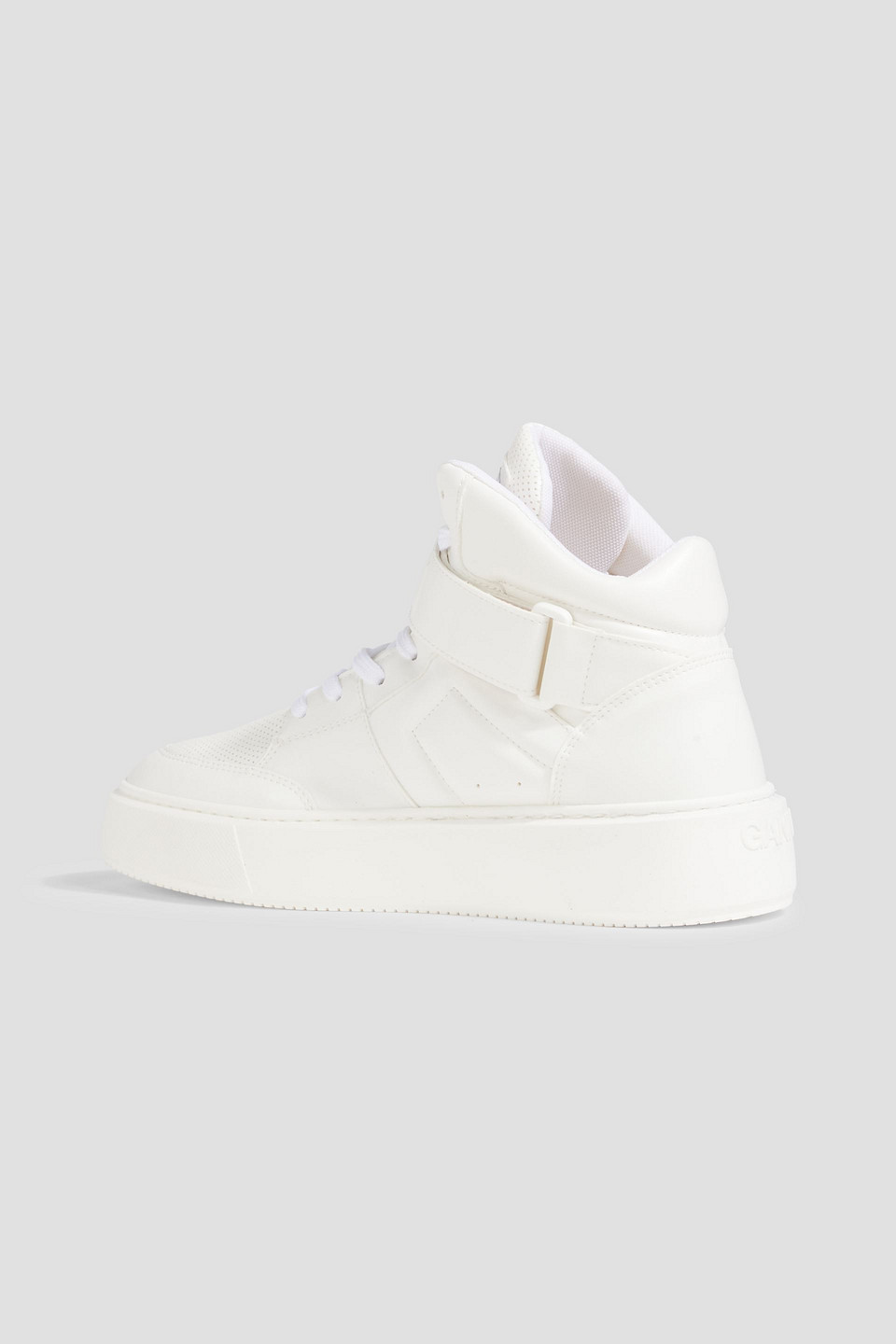 Ganni Sporty Mix Perforated Faux Leather High-top Sneakers In Off-white