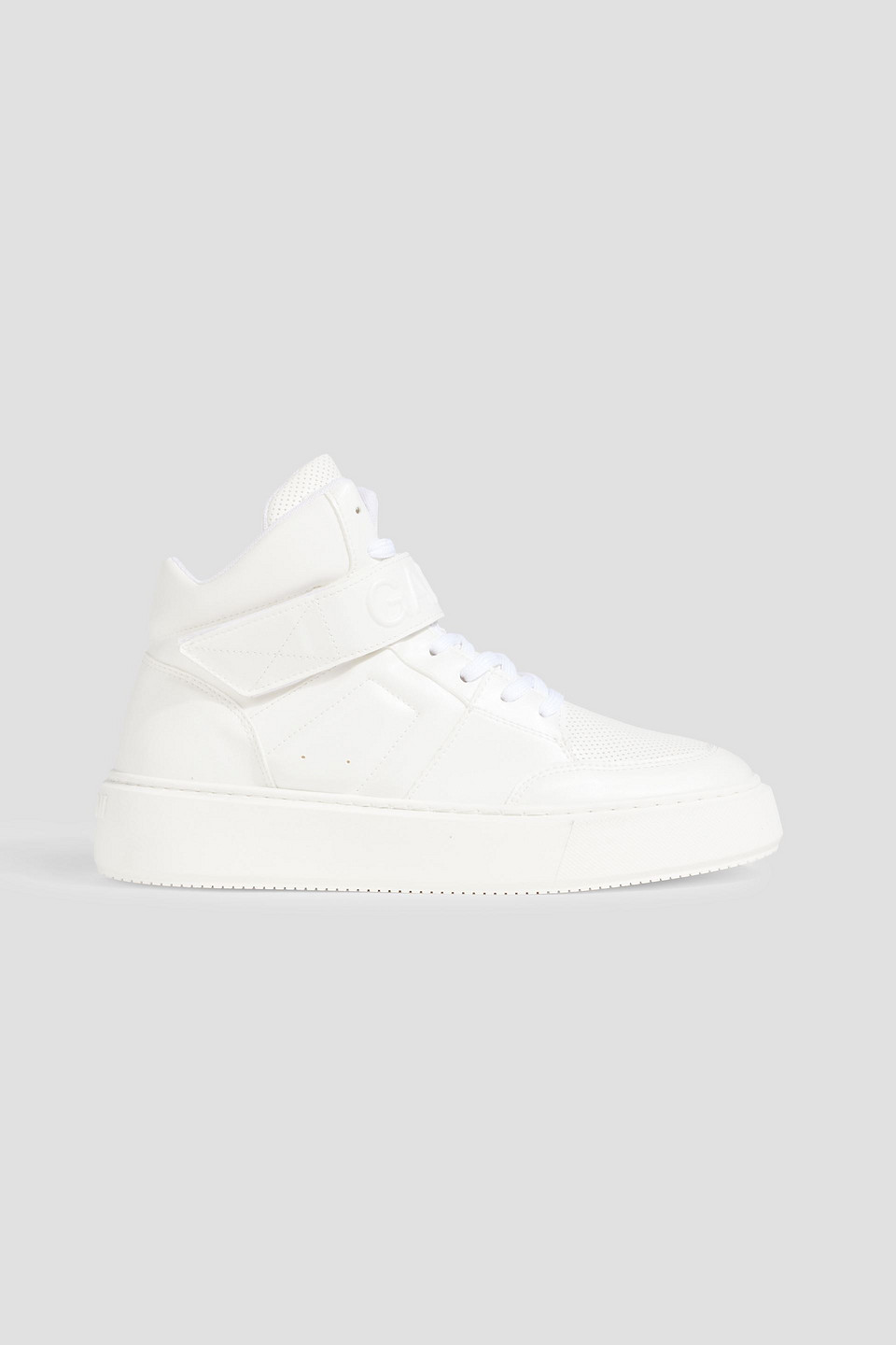 Ganni Sporty Mix Perforated Faux Leather High-top Sneakers In Off-white
