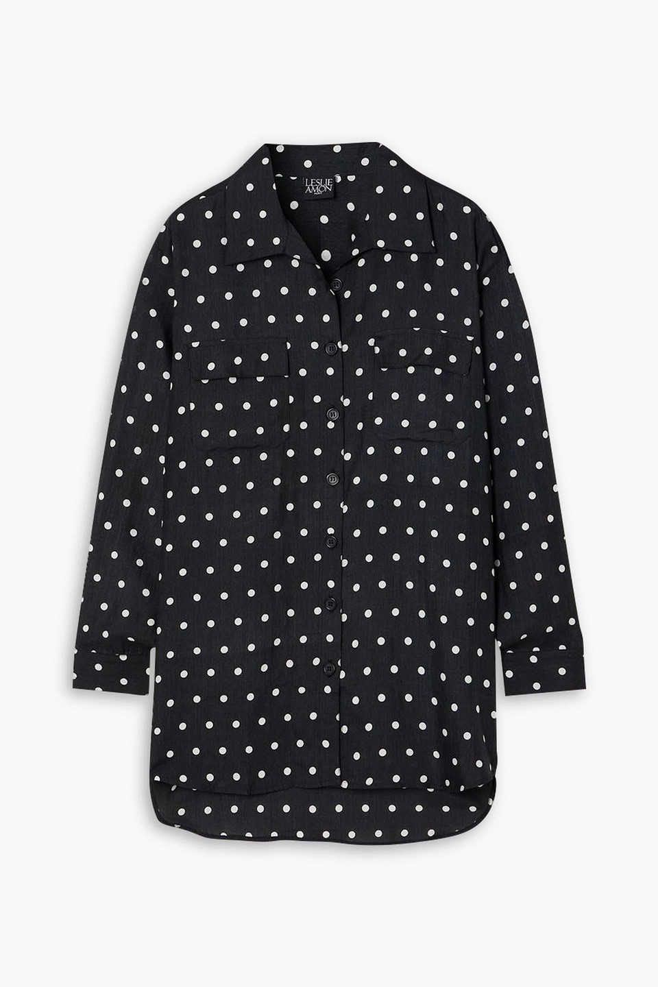 Leslie Amon Timeless Polka-dot Modal And Silk-blend Shirt In Black