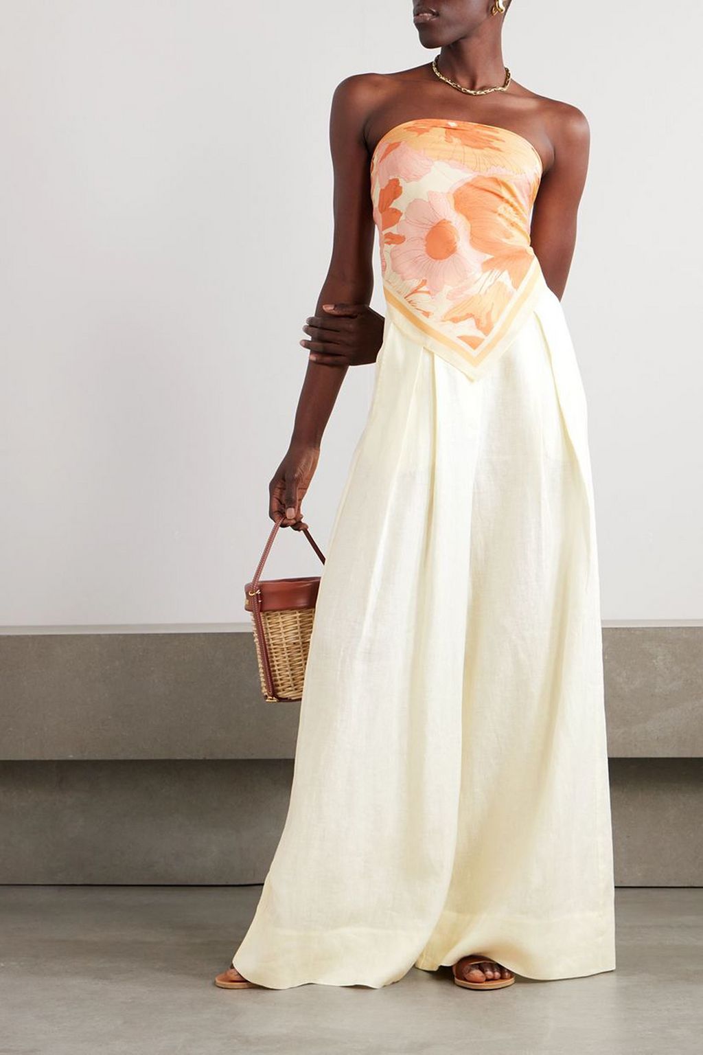 PEONY SWIMWEAR Pleated linen wide-leg pants