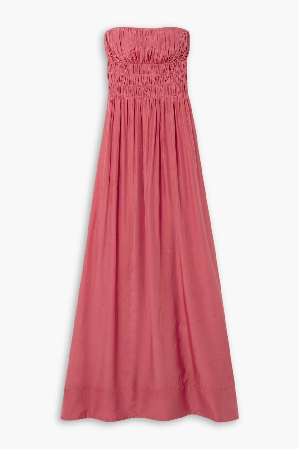 Peony Swimwear Strapless Smocked Ecovero™ And Silk-blend Maxi Dress In Altrosa