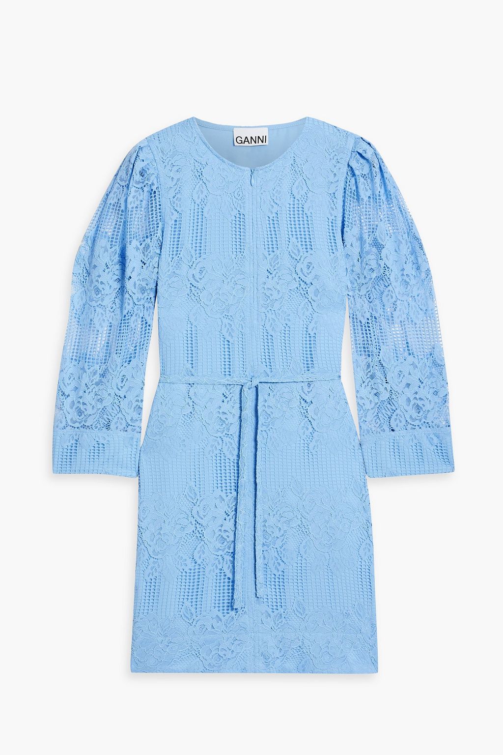 Belted lace mini dress light blue One Size