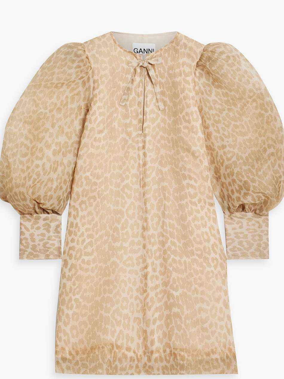 crinkled leopard-print organza mini dress