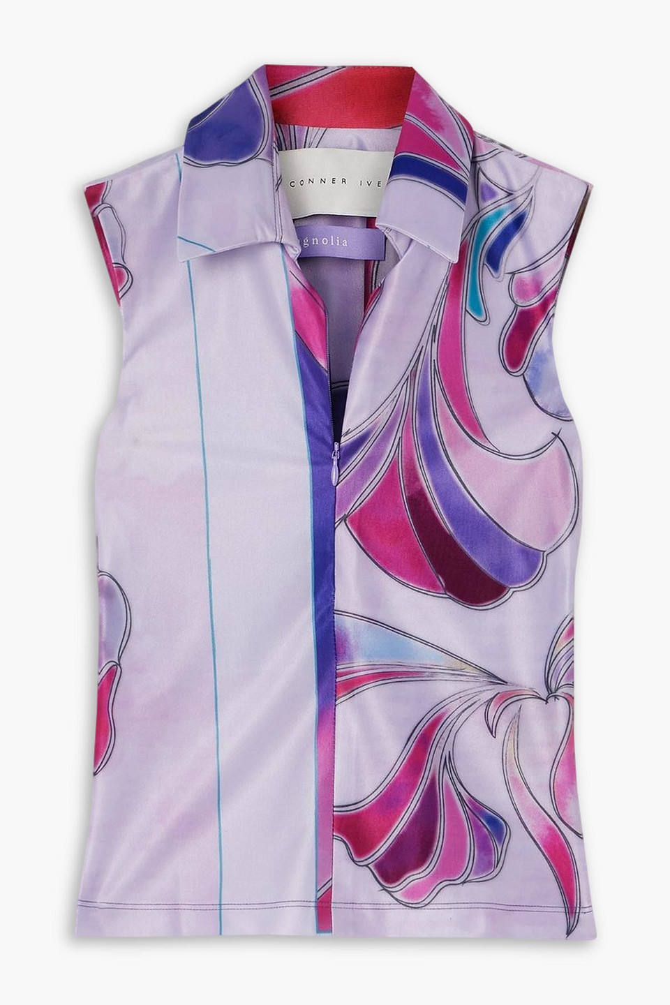 Conner Ives Printed Stretch-satin Top In Lilac