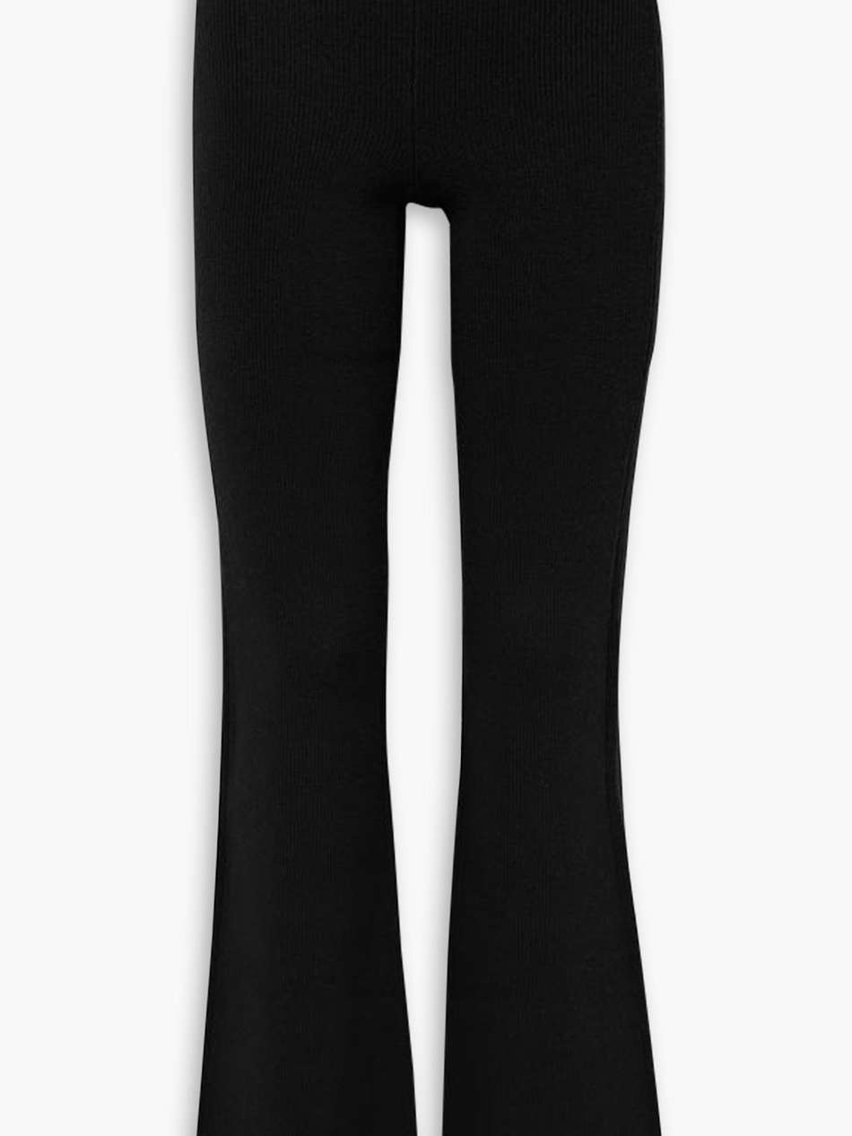 chain-embellished ribbed wool-blend flared pants