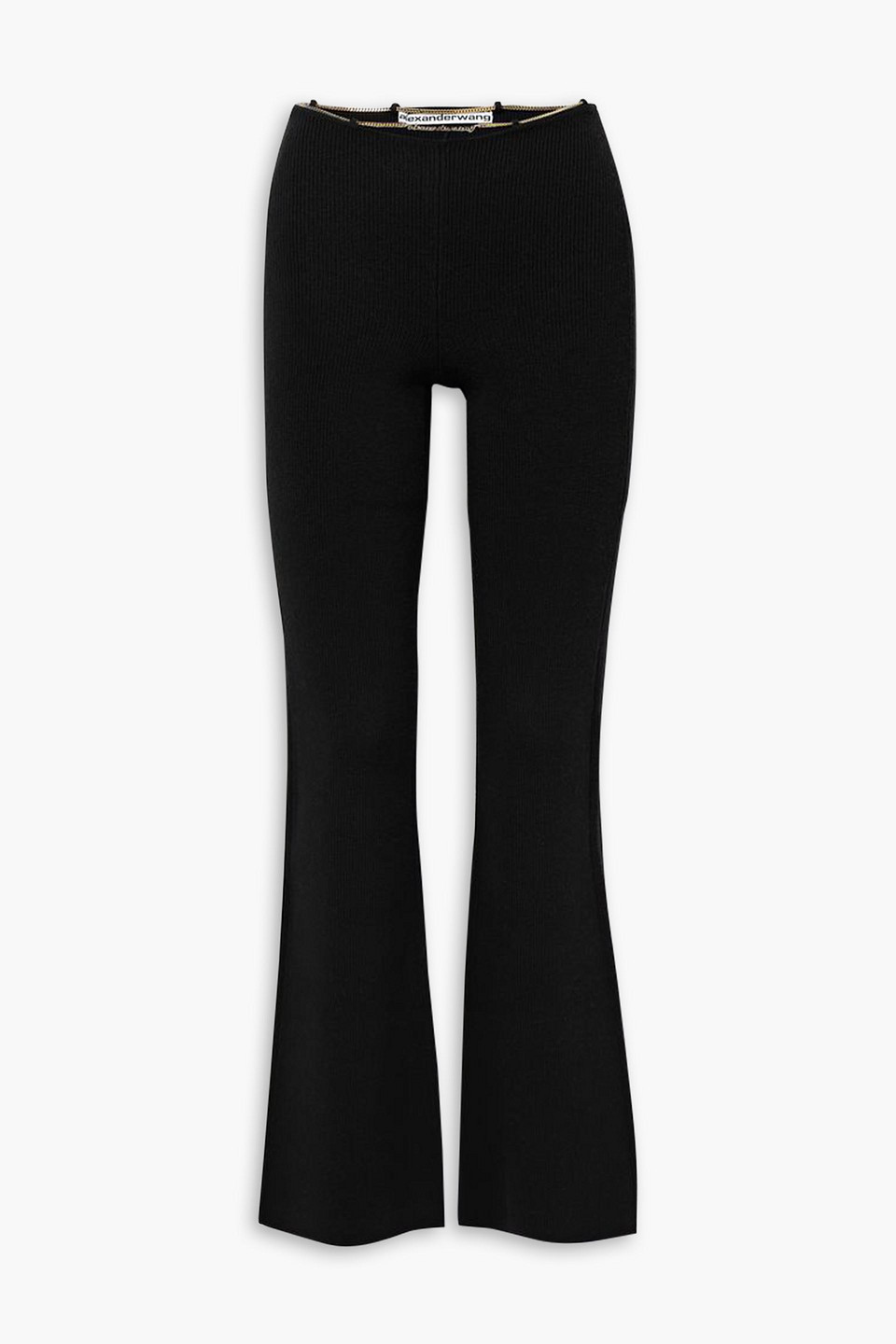 Alexander Wang Chain-embellished Ribbed Wool-blend Flared Pants In Black