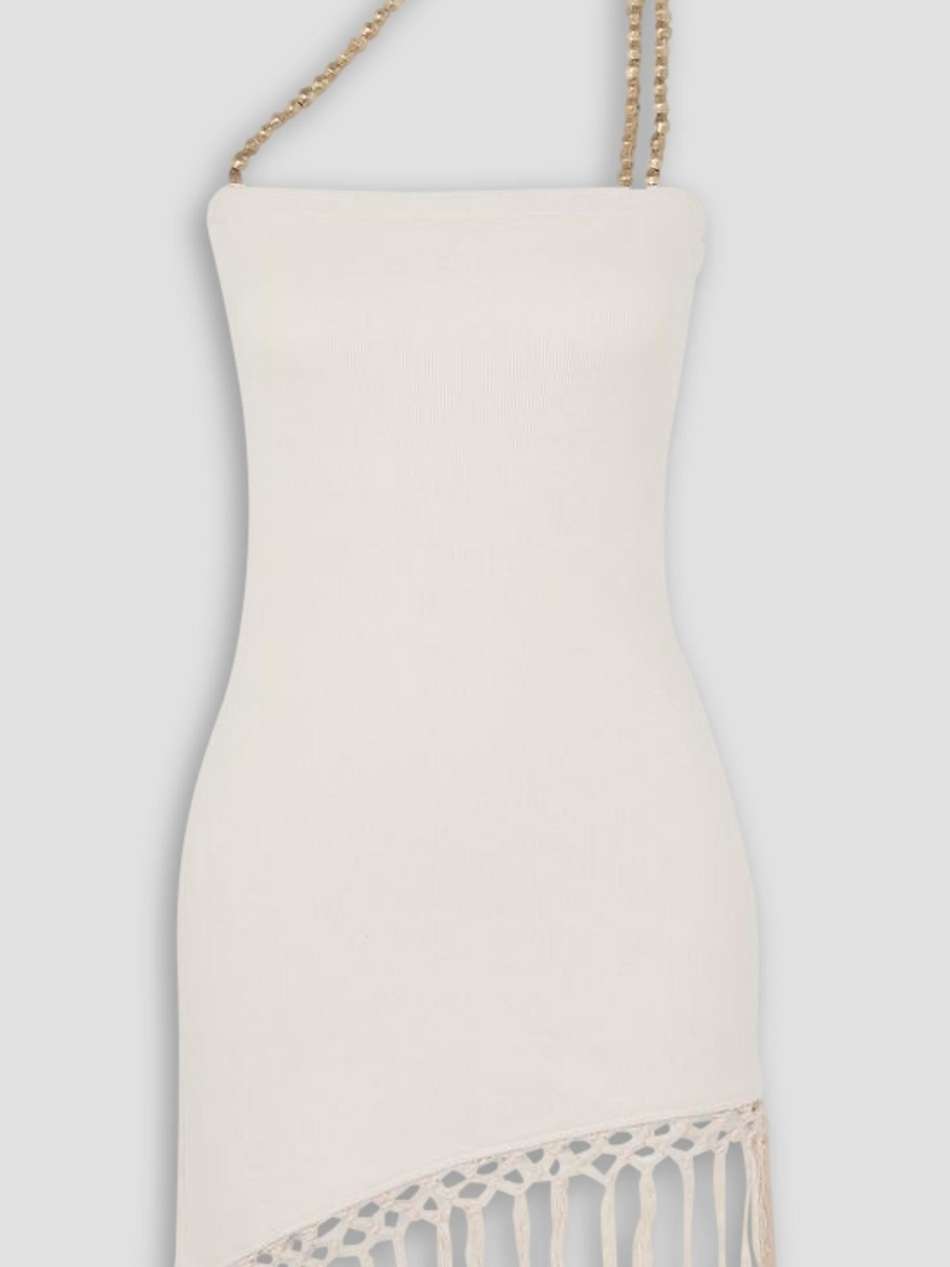 sona fringed bead-embellished cotton mini dress