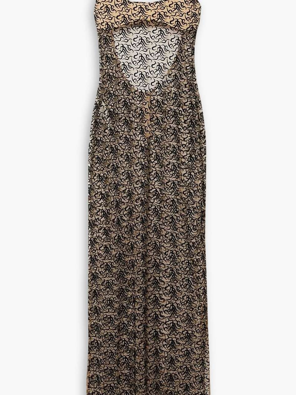 chain-embellished embroidered tulle maxi dress