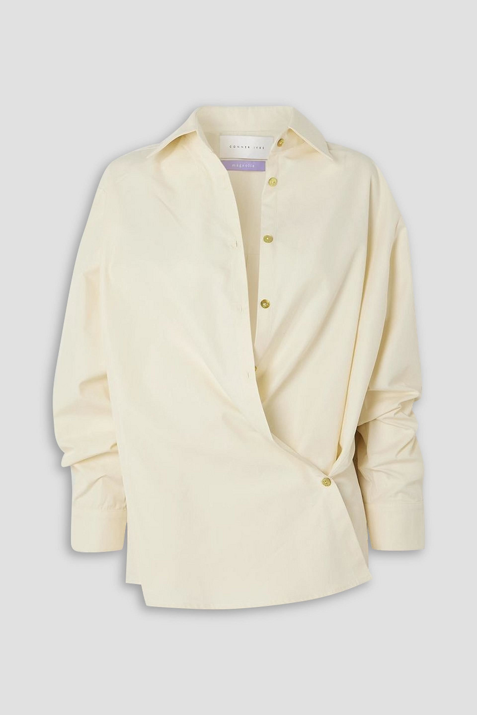 Conner Ives Wrap-effect Cotton-blend Poplin Shirt In Cream