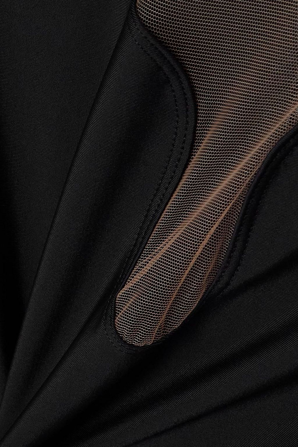 MUGLER بودي سوت من نسيج محبوك مطاط وقطعة قماشية من التول