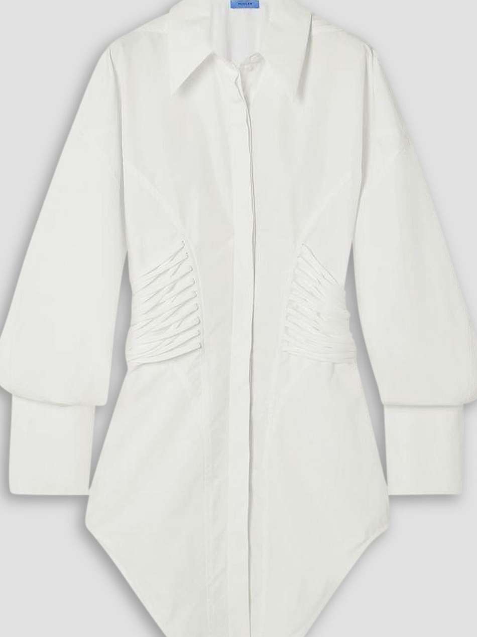 lace-up asymmetric cotton-poplin mini dress