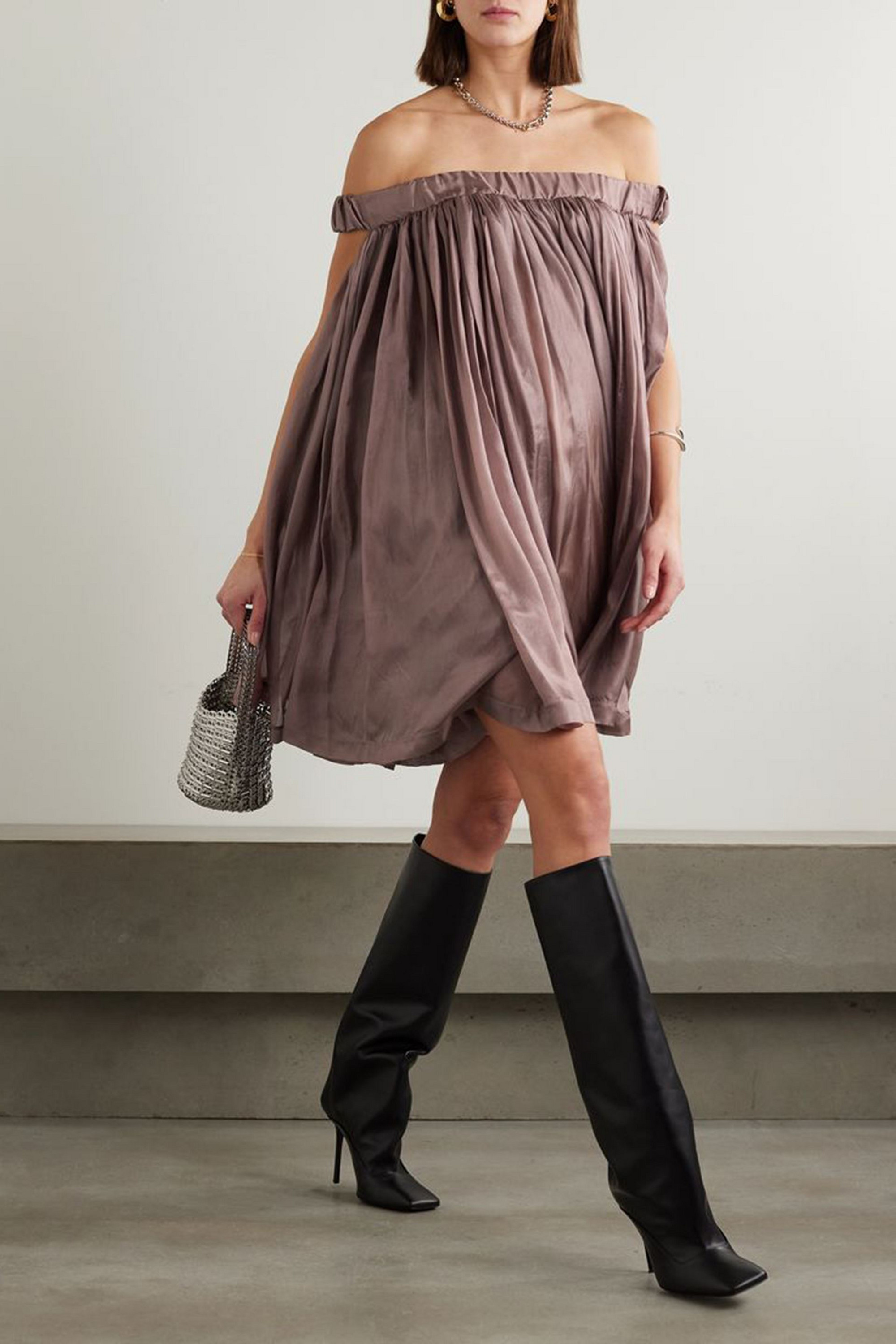 Rick Owens Medusa off-the-shoulder silk-habotai mini dress