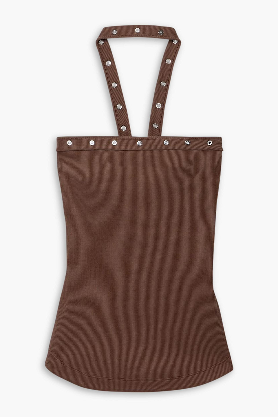 Attico Ribbed-knit Halterneck Jersey Top In Brown